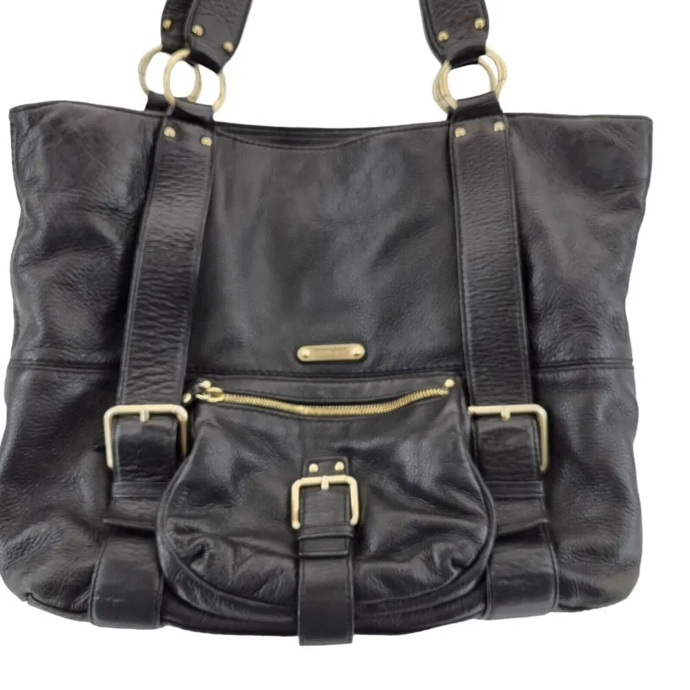 Michael Kors Black Leather Tote Bag Shoulder Bag Gold Tone‎ Hardware 17x12x5.5 - Picture 3 of 14